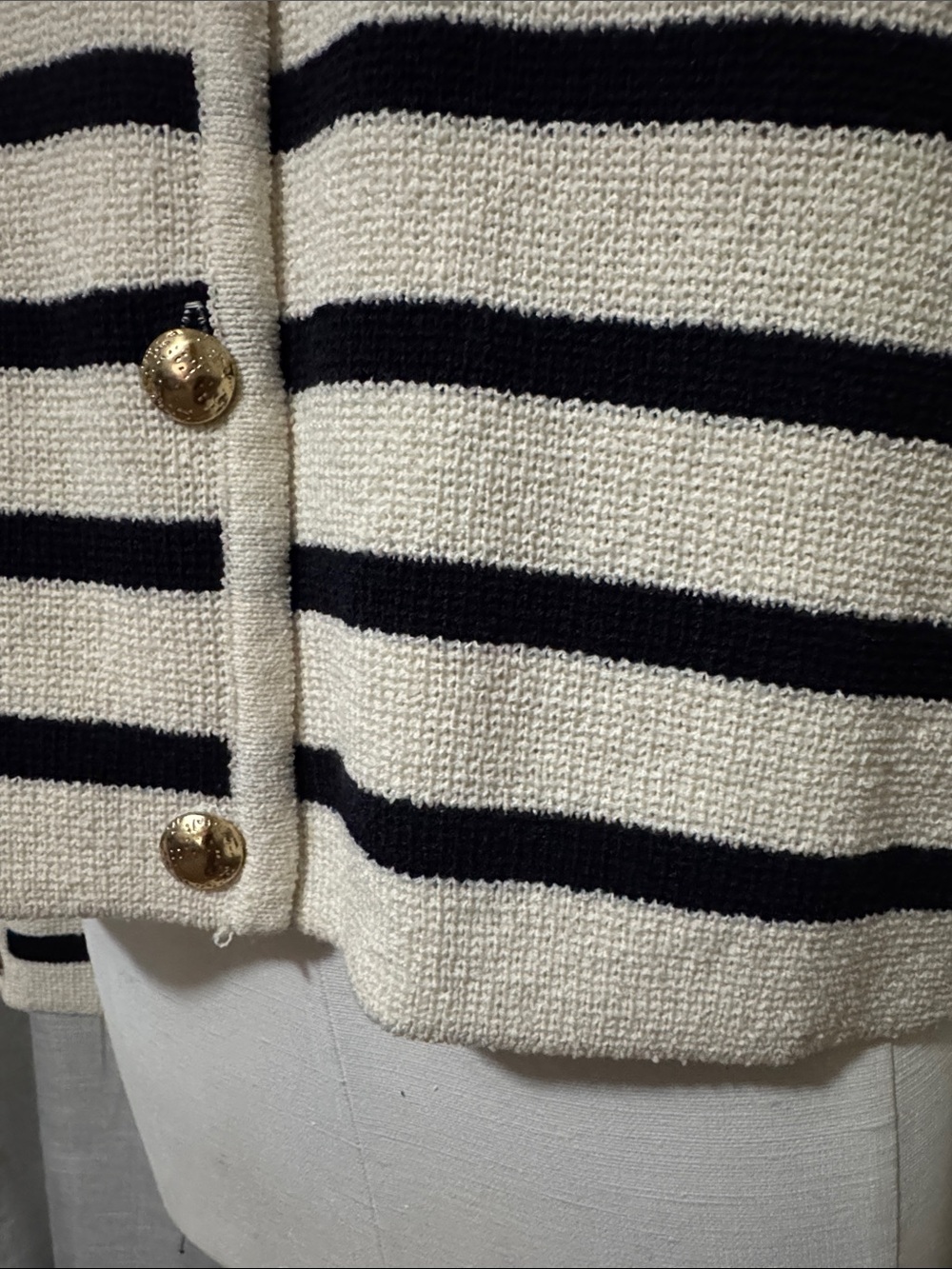 NWT H & M Knit Cardigan-Cream/Black Striped-Gold Toned Buttons-Poly Blend-Sz M - Picture 6 of 15